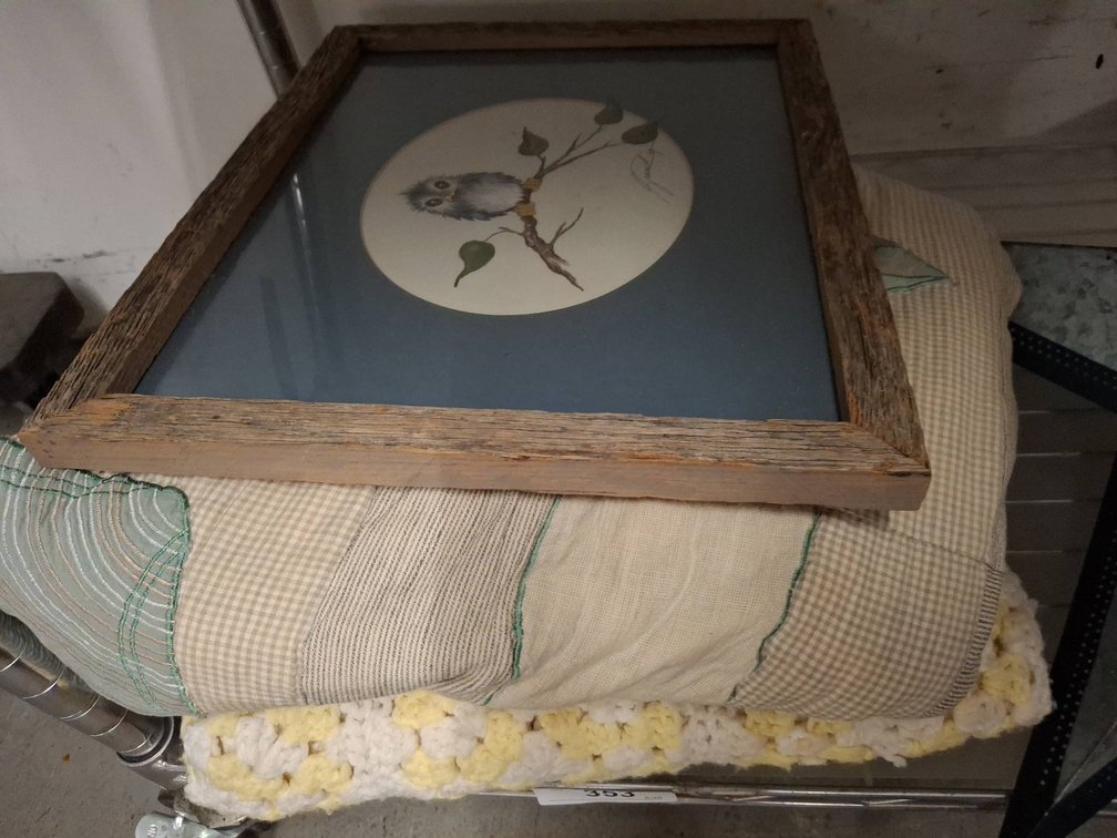 Framed Owl Print 15"×12", Quilt, Crochet Blanket