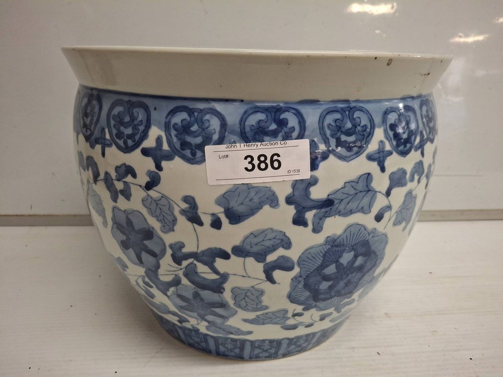 Blue White Porcelain Bowl Planter 14" x 11"