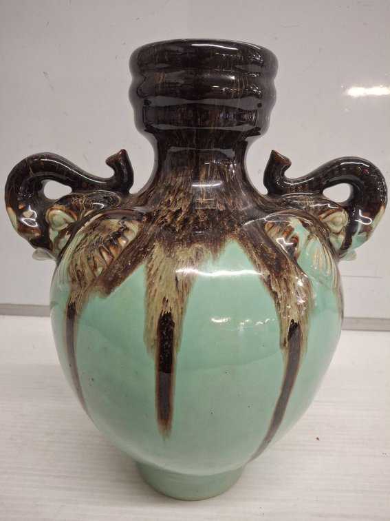 Glazed Ceramic Vase With Decorative Handles