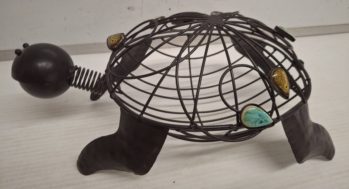 Metal Turtle Sculpture with Colored Stones
