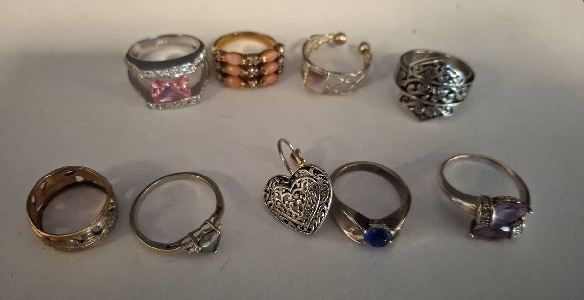 Costume Rings and Heart Pendant Lot