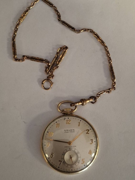 Gruen Veri-Thin Pocket Watch With Chain