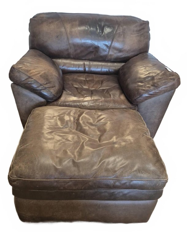 Brown Leather Armchair With Ottoman