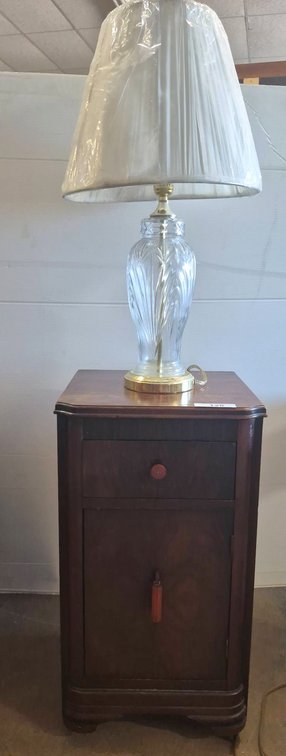 Wood Cabinet With 25" Cut Glass Table Lamp