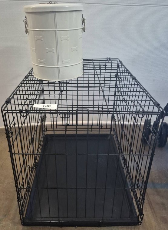 Small Dog Crate with White Bone Canister