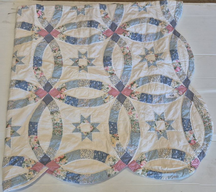 Large Patchwork Quilt With Double Wedding Ring