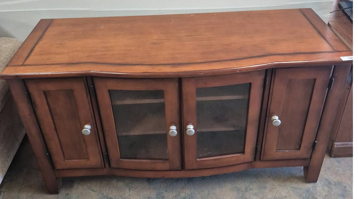Wood Media Cabinet With Glass Doors, 54x21x30