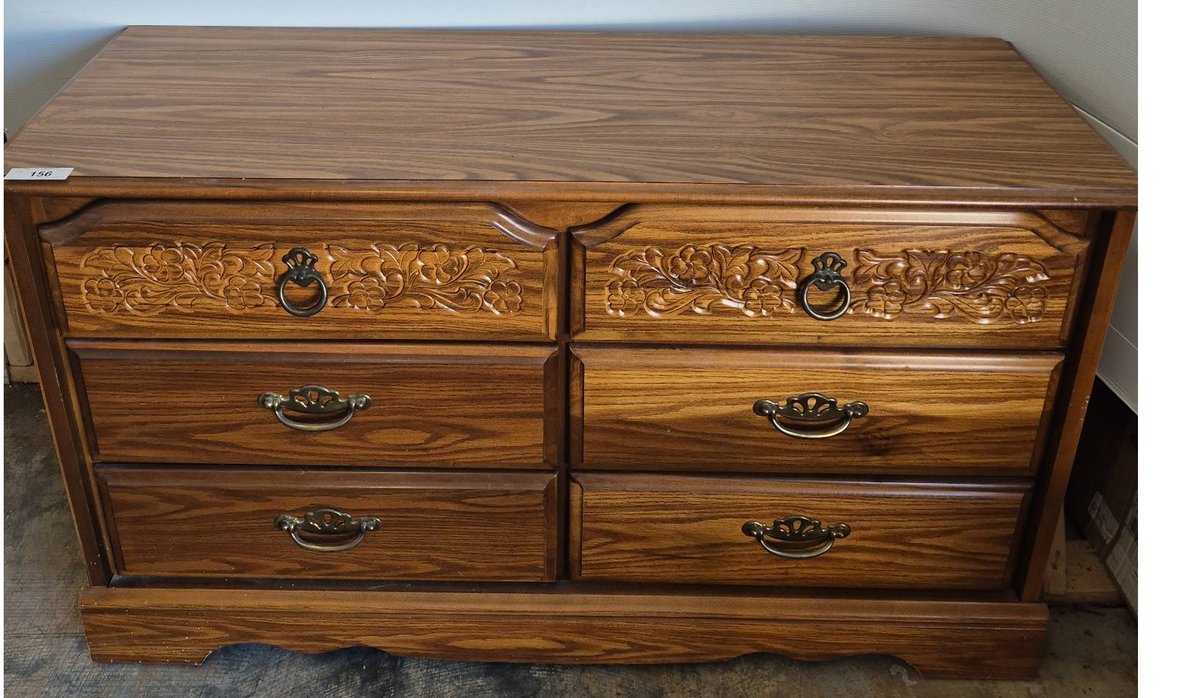 Six-Drawer Wood Dresser with Ornate Fronts