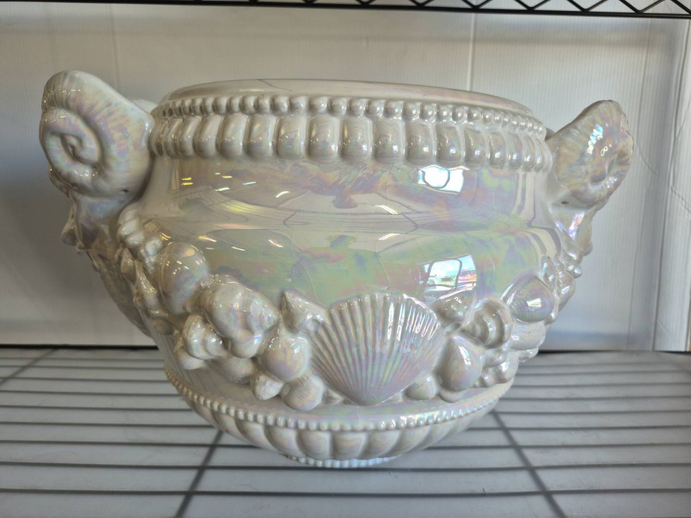 Ceramic Iridescent 12x12 Bowl with Ram Handles