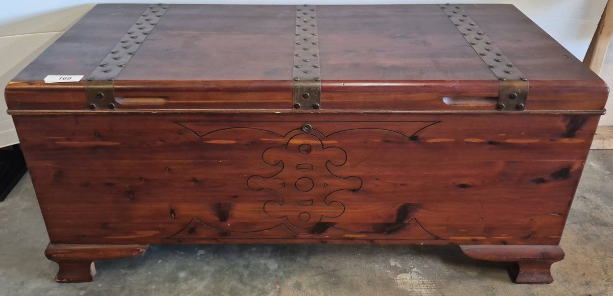 Wood Storage Chest with Hinges and Handles 43x18x20