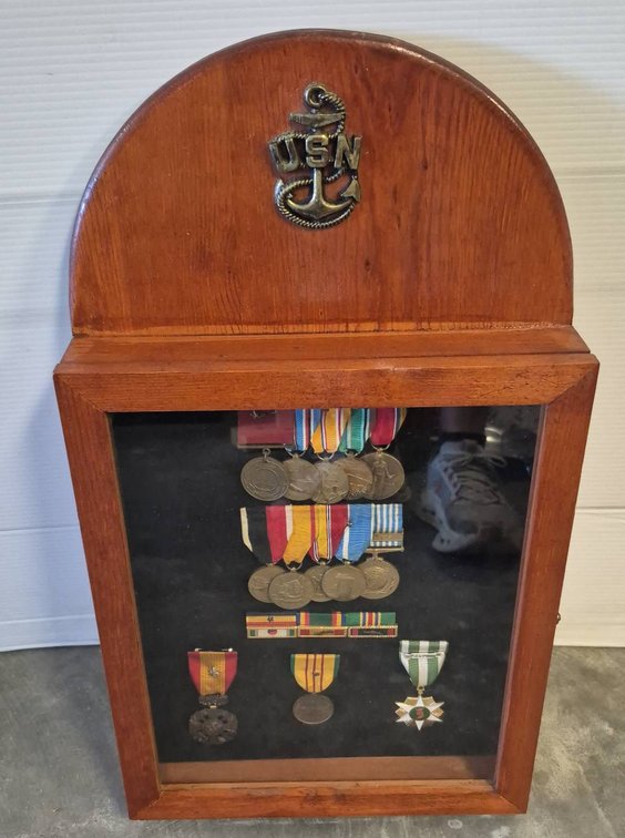 U.S. Navy Medal Display Case With Medals