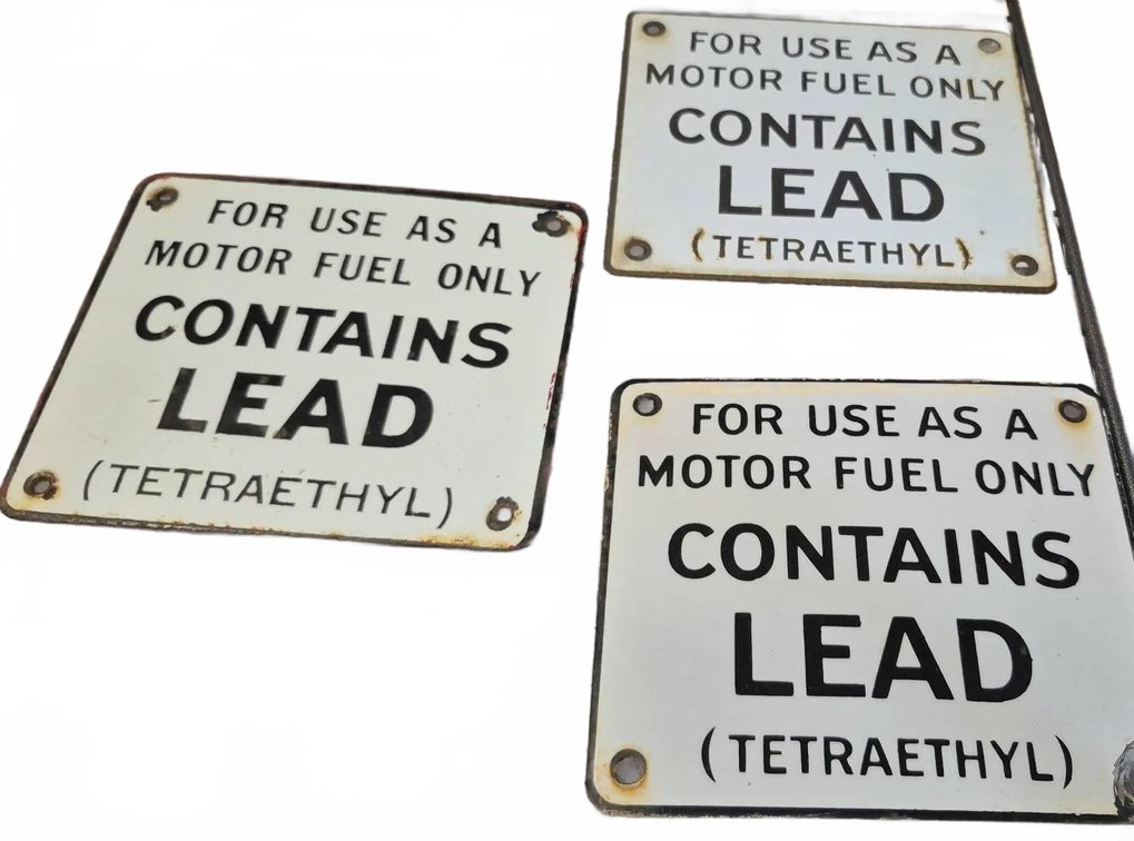 3 Metal Leaded Gasoline Warning Signs