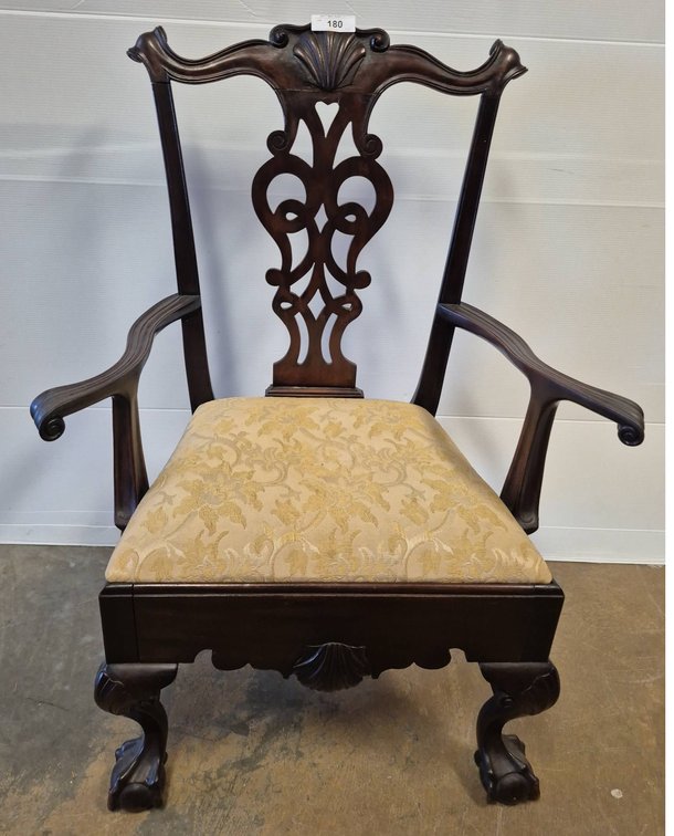 Chippendale-Style Armchair With Upholstered Seat