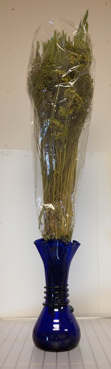 Blue Glass Vase with Dried Floral Arrangement 10in