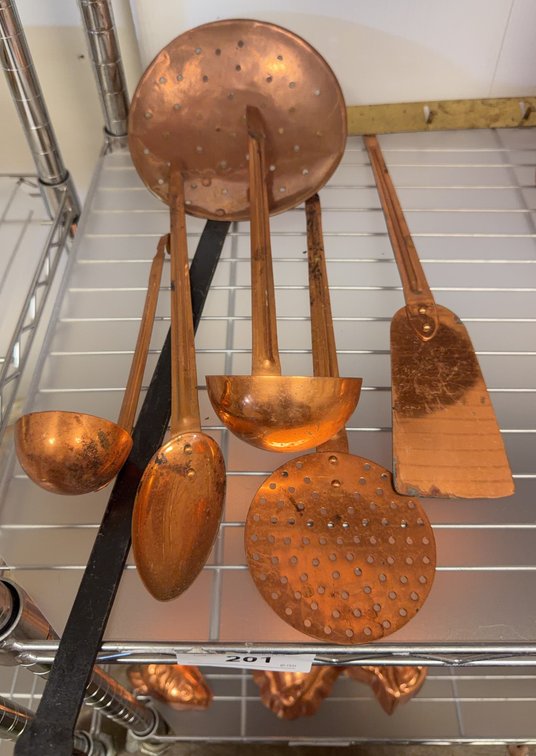 Copper Kitchen Utensil Set with Wall Rack