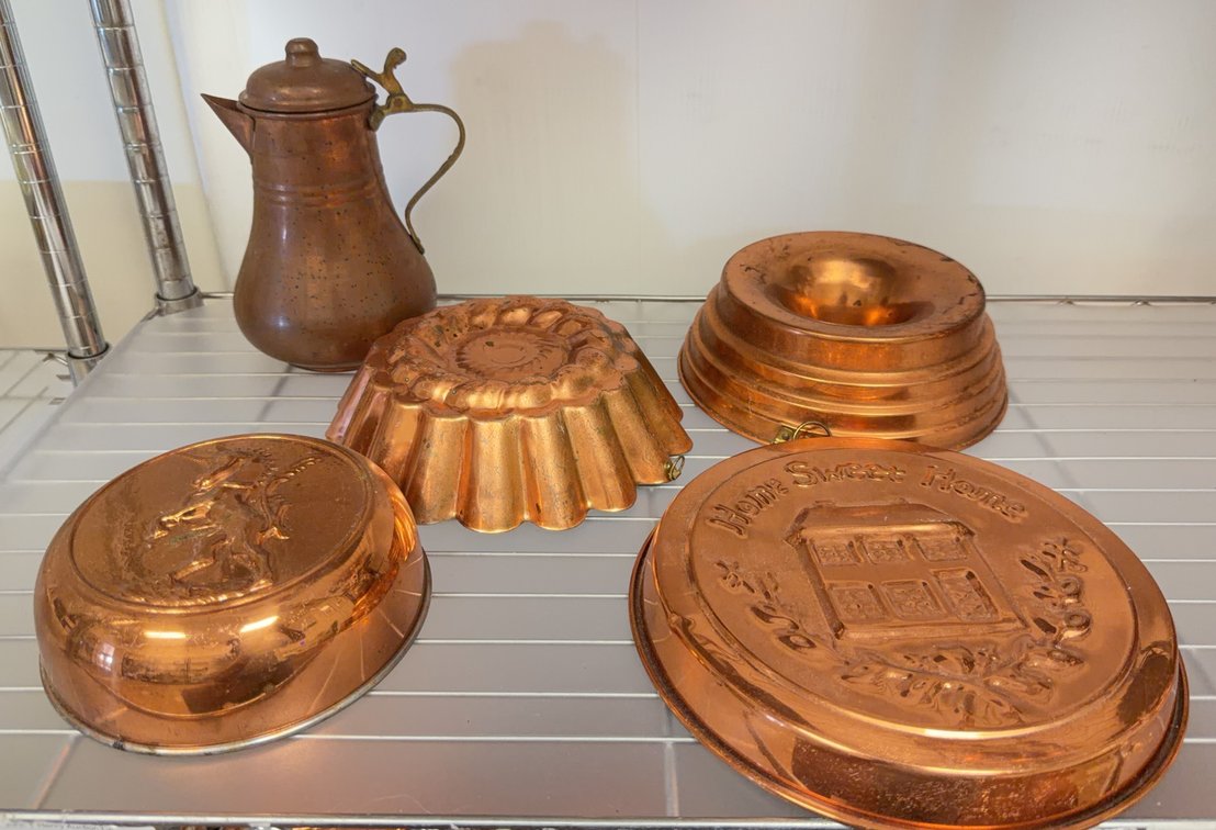 Copper Pitcher and Assorted Copper Molds Lot