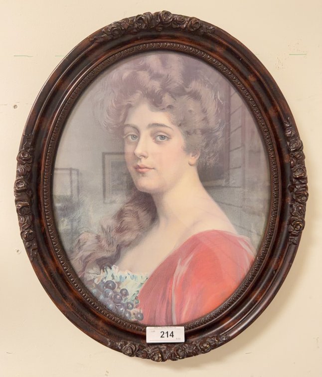 Oval Portrait of Woman in Ornate Frame, 20x24