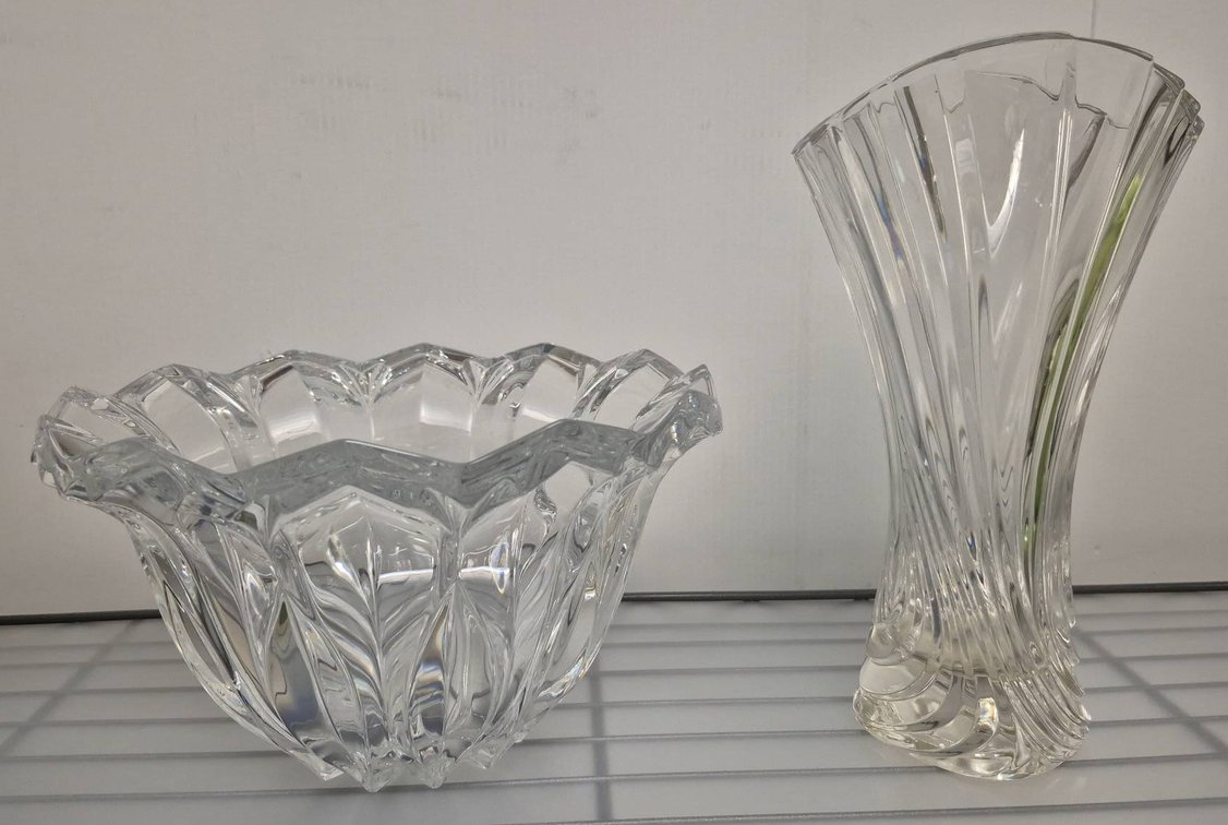 Two Clear Pressed Glass Bowl and Vase
