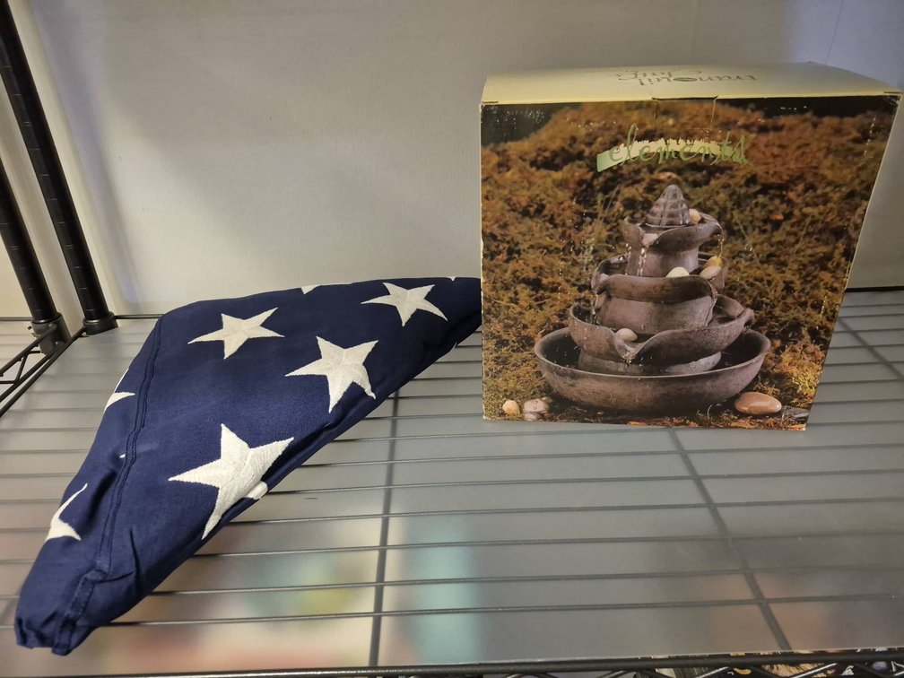 Elements Rustic Pagoda Fountain & Folded Flag