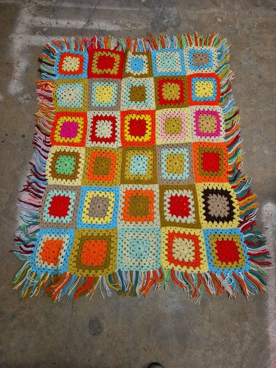 Multicolor Knitted Quilt With Fringe, 42x54"