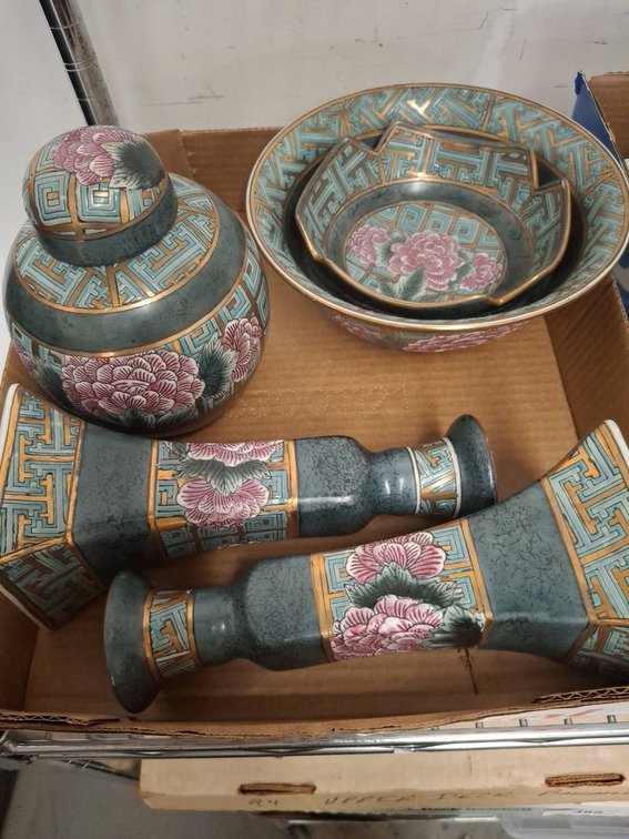 Decorative Floral Vase, Bowls, and Urn Set