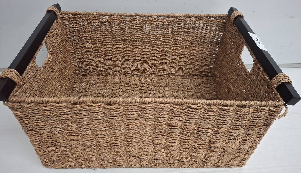 Woven Seagrass Storage Basket With Wood Handles