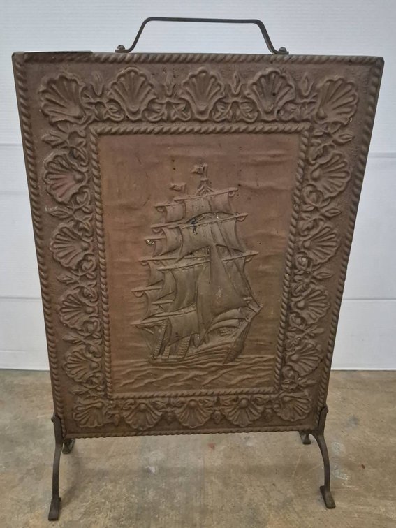 Embossed Metal Fireplace Screen Ship Motif 15x12