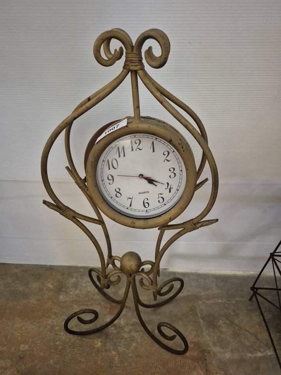 Metal Standing Quartz Clock on Ornate Stand