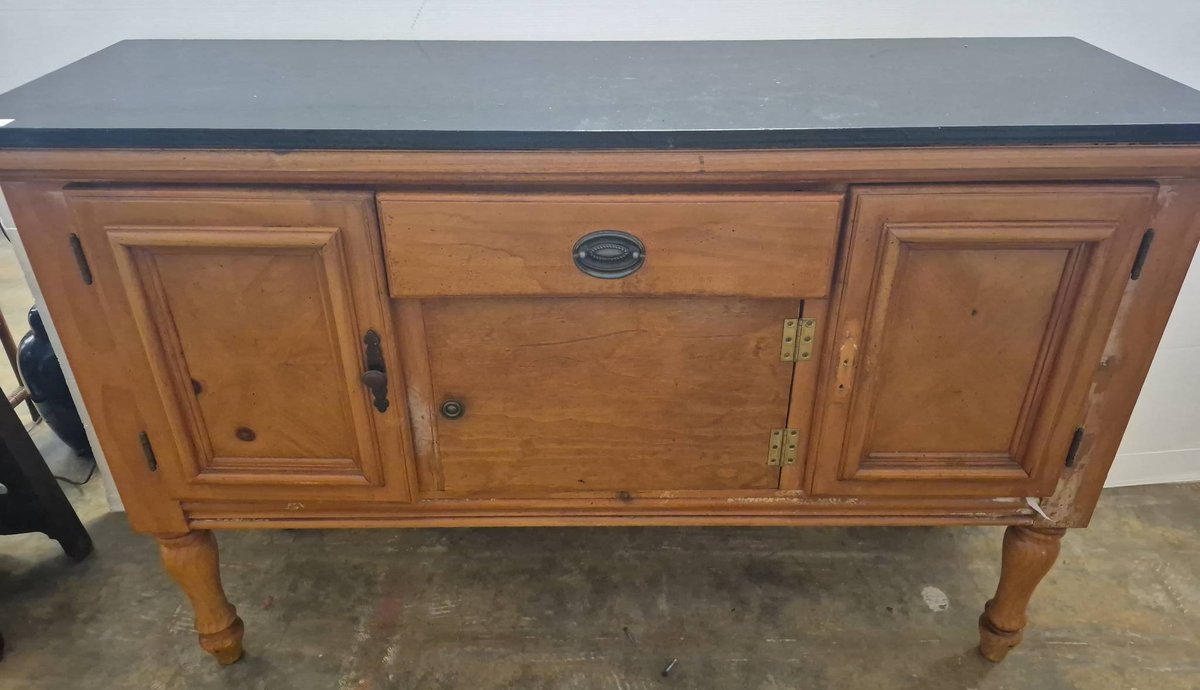 Wood Sideboard with Black Top, 58x18x38 Inches