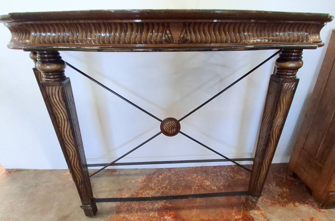 Wood Console Table with Metal Cross Supports