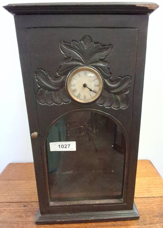 Wood Wall Clock Cabinet With Carved Front 12x8x22