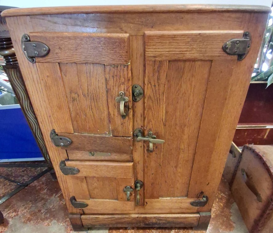 Wood Icebox Cabinet with Metal Hardware 27x15x37