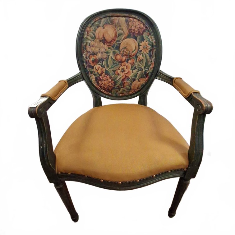 Upholstered Wood Armchair With Floral Back