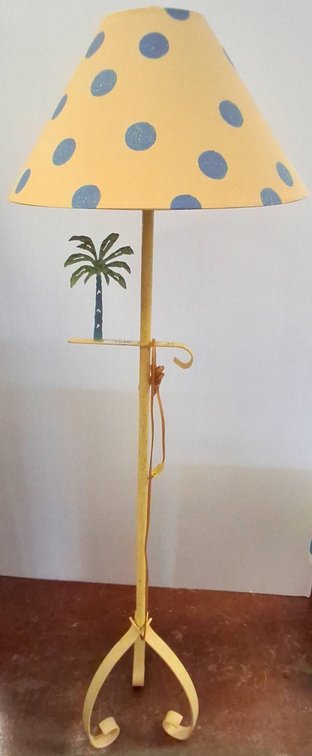 Yellow Floor Lamp with Polka Dot Shade, 63 in
