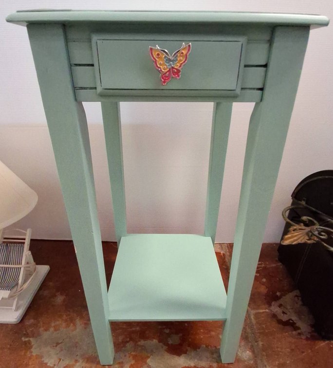 Aqua Side Table with Drawer and Butterfly Pull