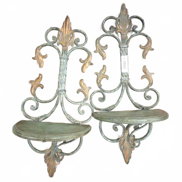 Pair Metal Wall Shelves Decorative Scrollwork