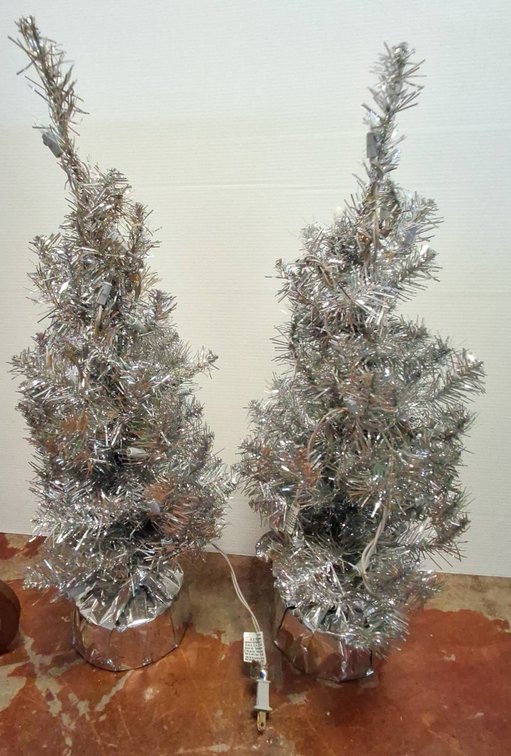 Silver Tinsel Lighted Mini Trees