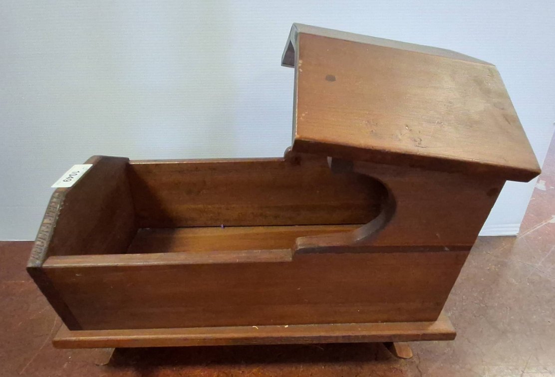 Wooden Doll Cradle with Heart Cutout Accent