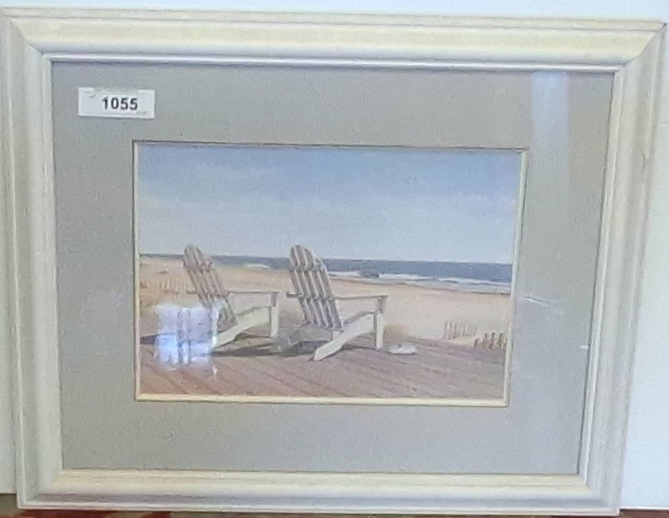 Framed Beach Scene Print With Adirondack Chairs