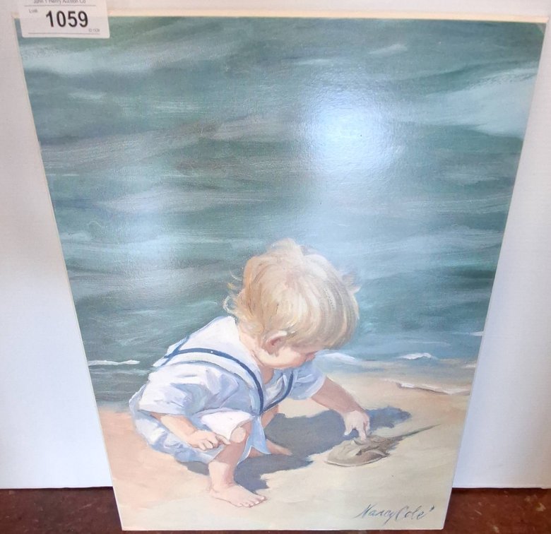 Nancy Cole Signed Canvas Art, Boy at Beach, 16x22
