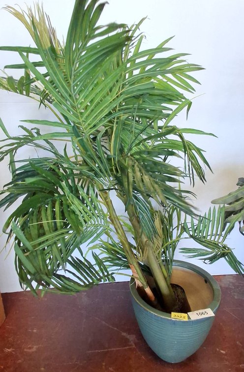 44" Artificial Palm Plant in Ribbed Green Pot
