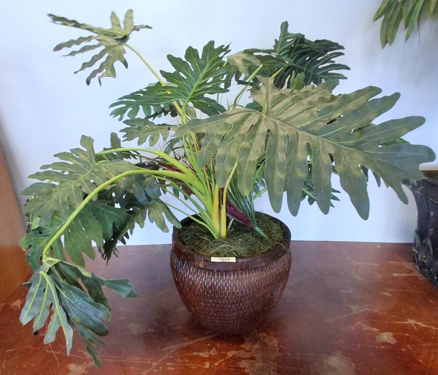 Artificial Philodendron Plant in Woven Pot, 39 In.