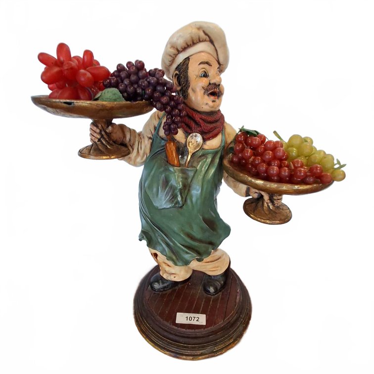 Composite Chef Statue With Fruit Platters 20x12x26