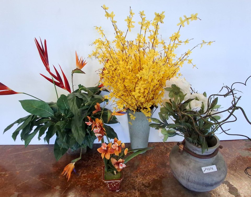 Artificial Floral Arrangements, 4 Vases