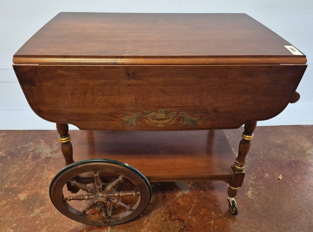 Drop Leaf Wood Tea Cart with Drawer and Wheels