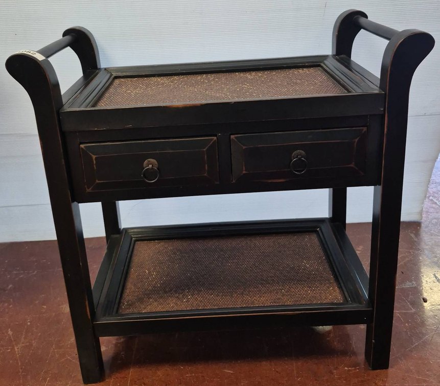 Black Wood Side Table with Two Drawers