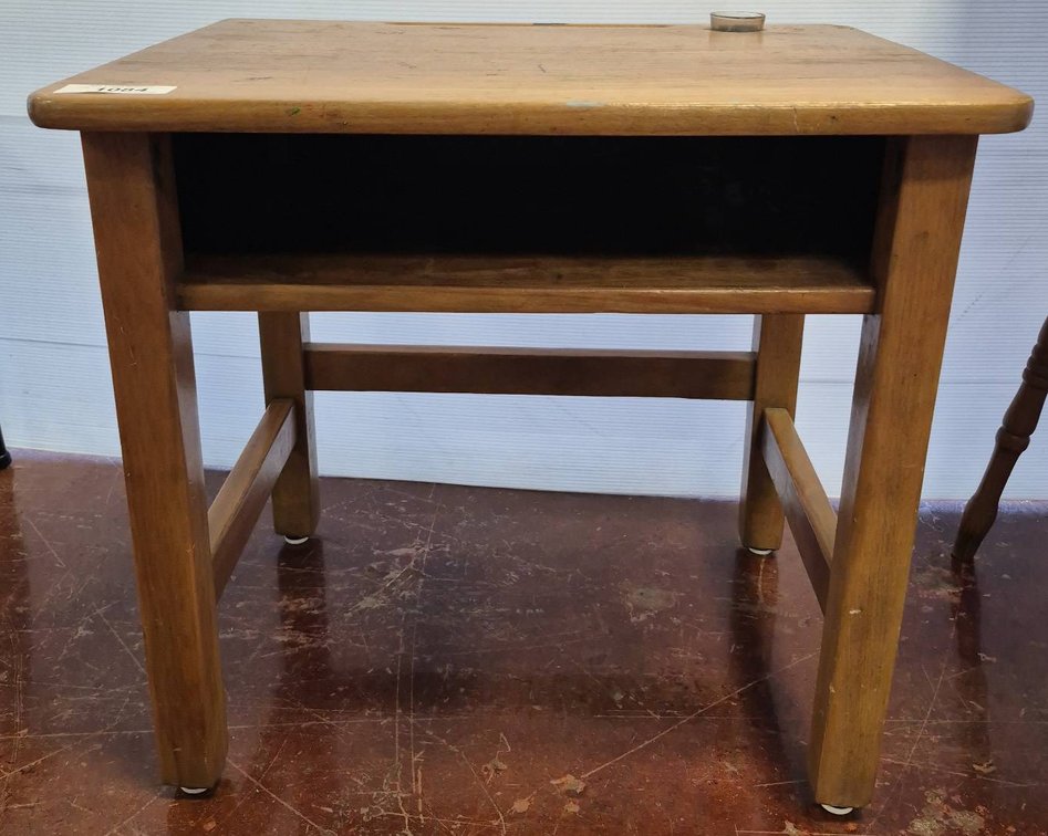Wood School Desk with Inkwell, 24x18x23 Inches