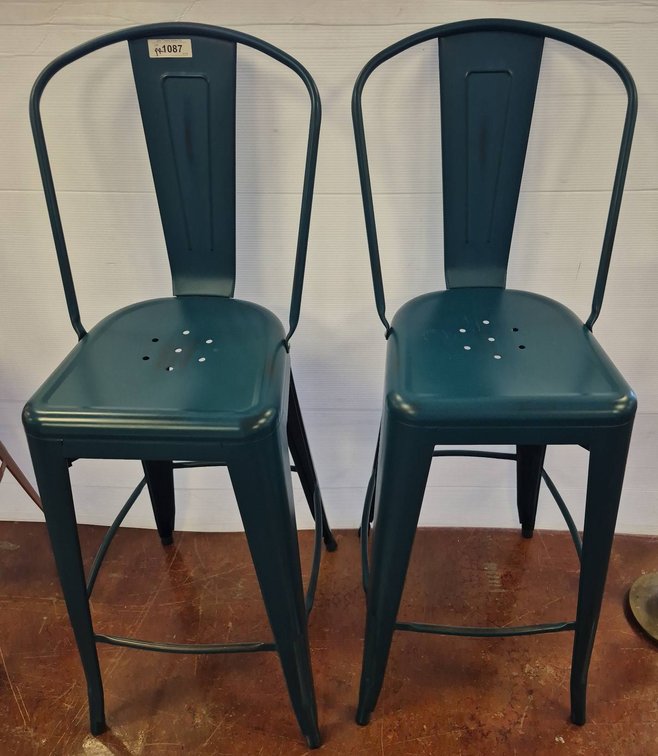 30" Metal Bar Stools with Backs, Teal