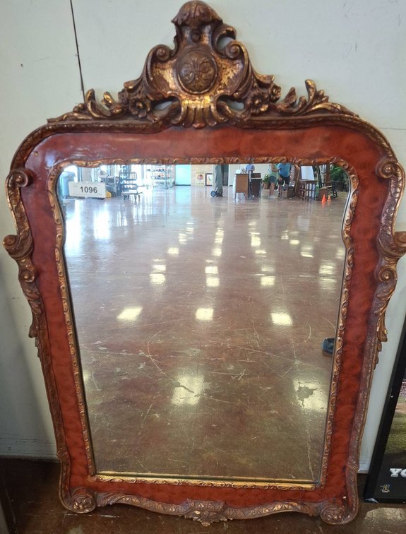 Ornate Framed Wall Mirror with Top Damage 30"×44"