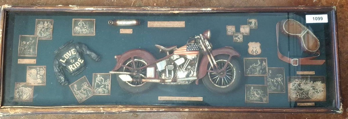 Motorcycle Shadow Box Art 42"×13" Framed Display